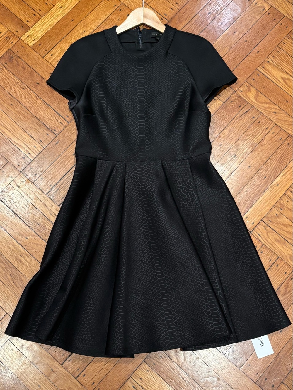 Ted Baker Black Textured Fit-and-Flare Dress Large (Size 10)